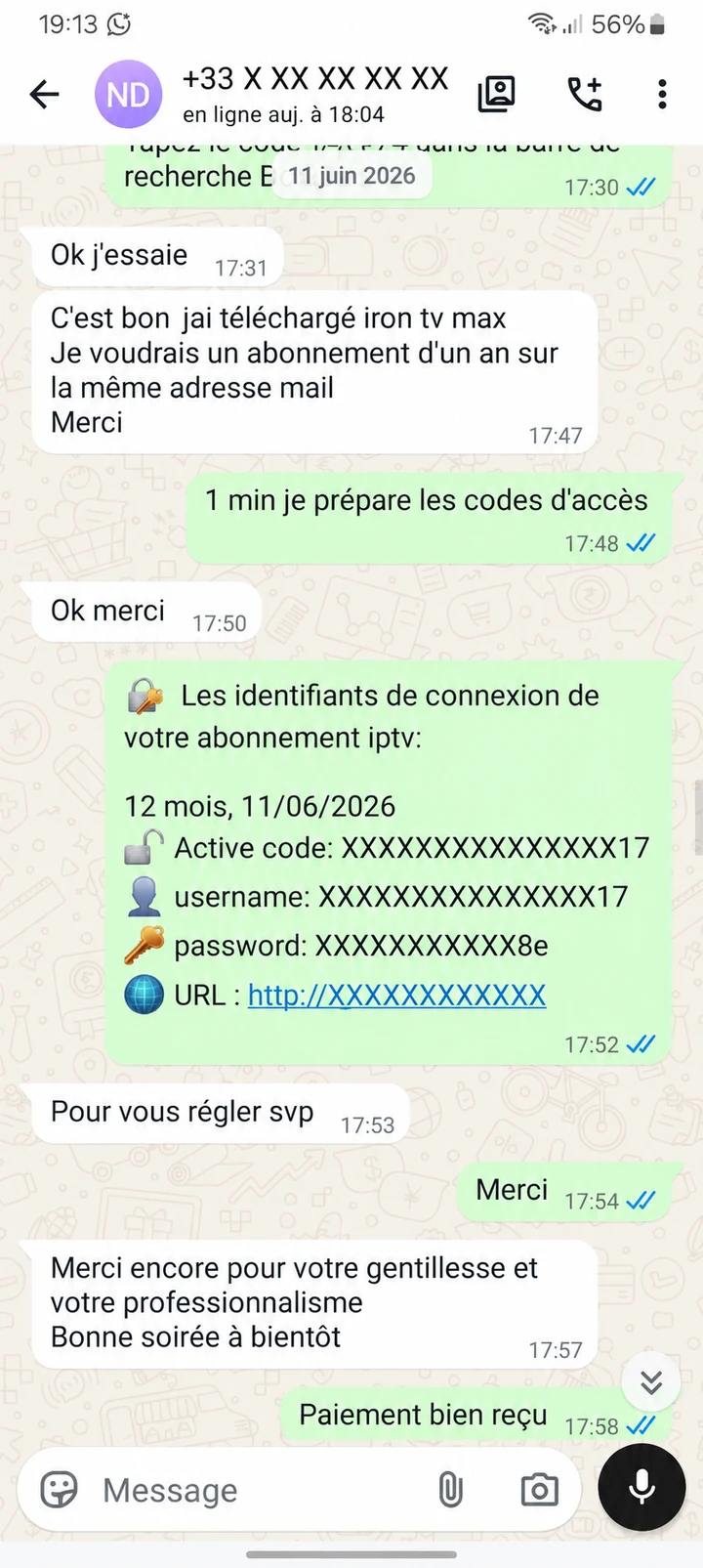 Échange WhatsApp anonymisé du 11 juin 2026 : Merci encore pour votre gentillesse et votre professionnalisme